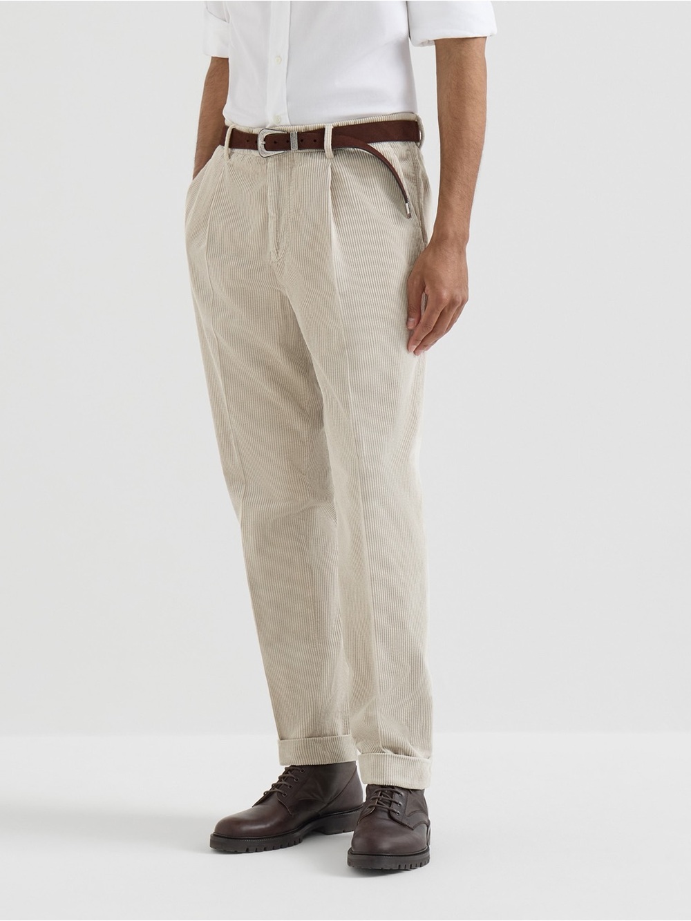 Brunello Cucinelli corduroy pleated trouser leisure fit cuff old money 50